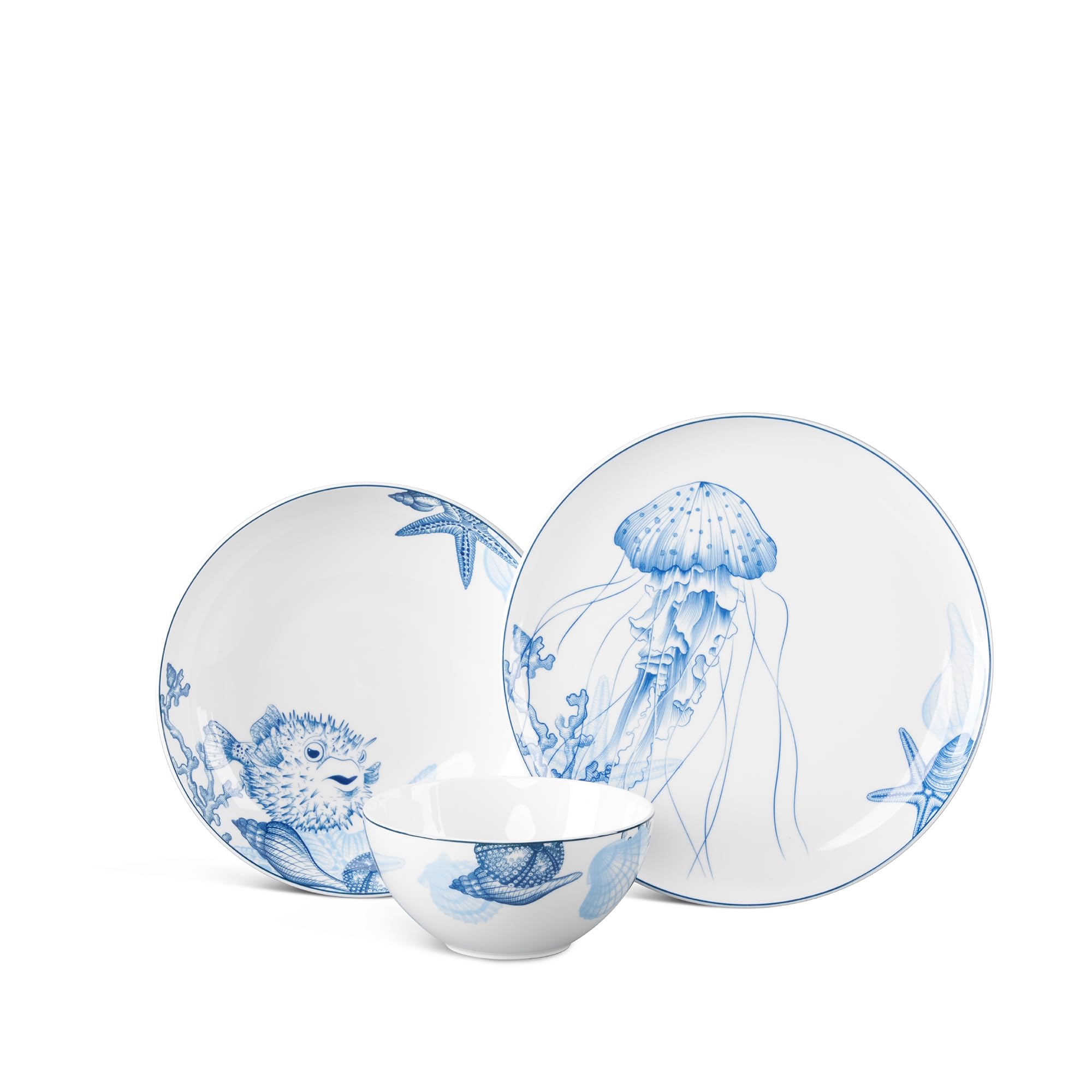 12-Piece Porcelain Dinnerware Set - Microwave, Oven & Dishwasher Safe Plates & Bowls - Ocean Blue Ceramic Tableware for Family Gatherings, Thanksgiving, Christmas & New Year - Perfect for Holiday Dinners & Everyday Use