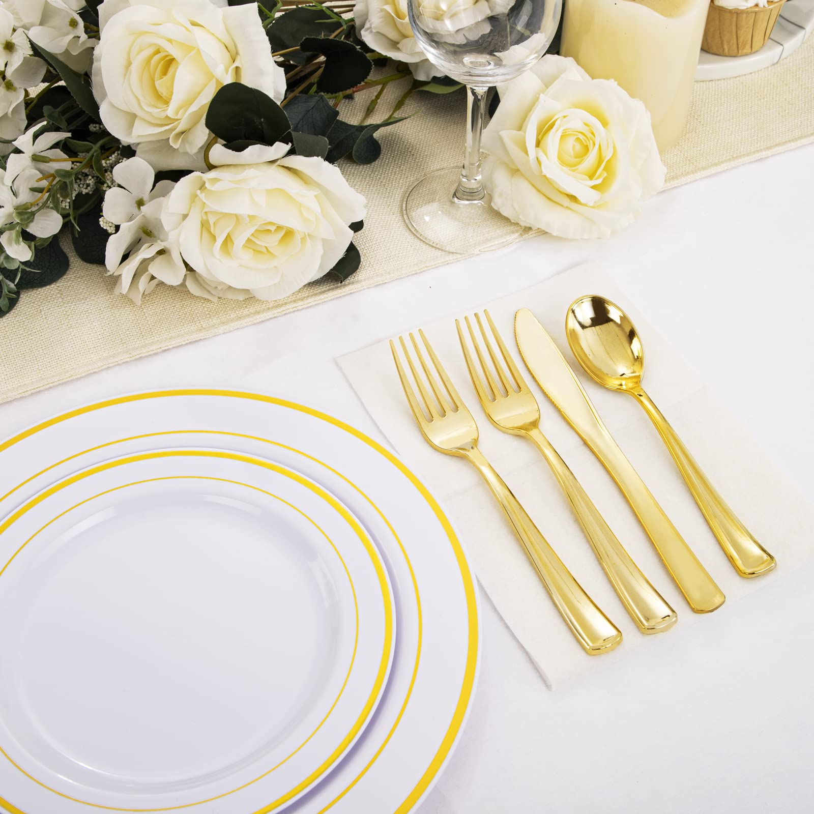 120-Piece Gold Plastic Silverware Set - Heavy Duty Disposable Cutlery (40 Forks, 40 Spoons, 40 Knives) - Elegant Party Tableware for Weddings, Picnics & Events