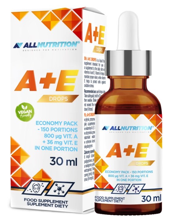 Allnutrition A + E Drops 30ml - Vitamin A & E Supplement for Immune Support & Skin Health - Perfect for Daily Wellness & Beauty Routine