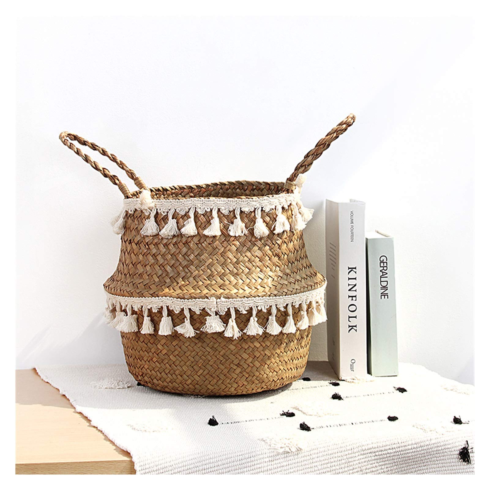 White Wicker Storage Basket - Foldable Hanging Planter for Garden, Flowers & Home Decor (27cm x 23cm) | Perfect for Indoor Plants, Wall Decor & Organizing Small Items