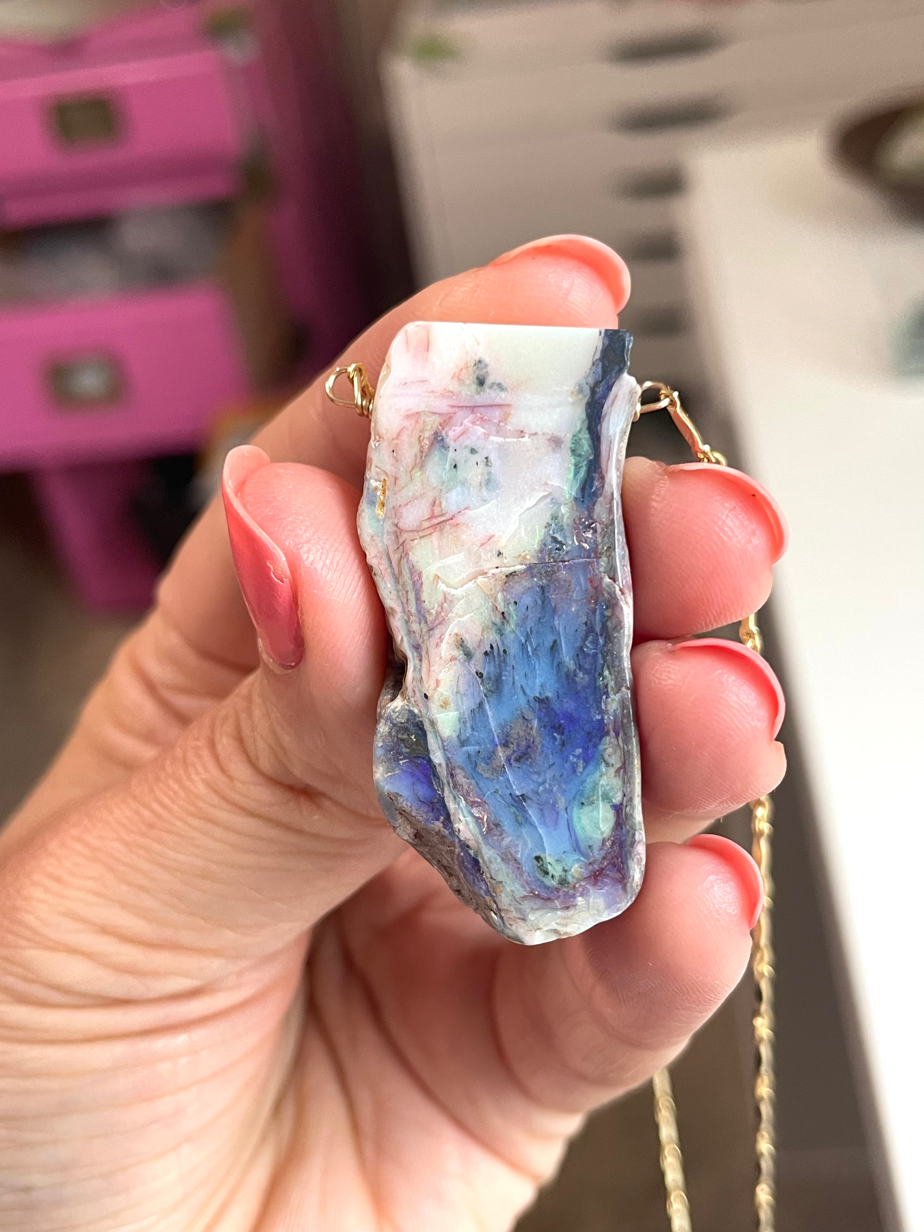 Stunning Large Raw Australian Opal Statement Necklace - 14kt Gold Filled Handmade Jewelry for Women | Perfect for Weddings, Parties & Special Occasions