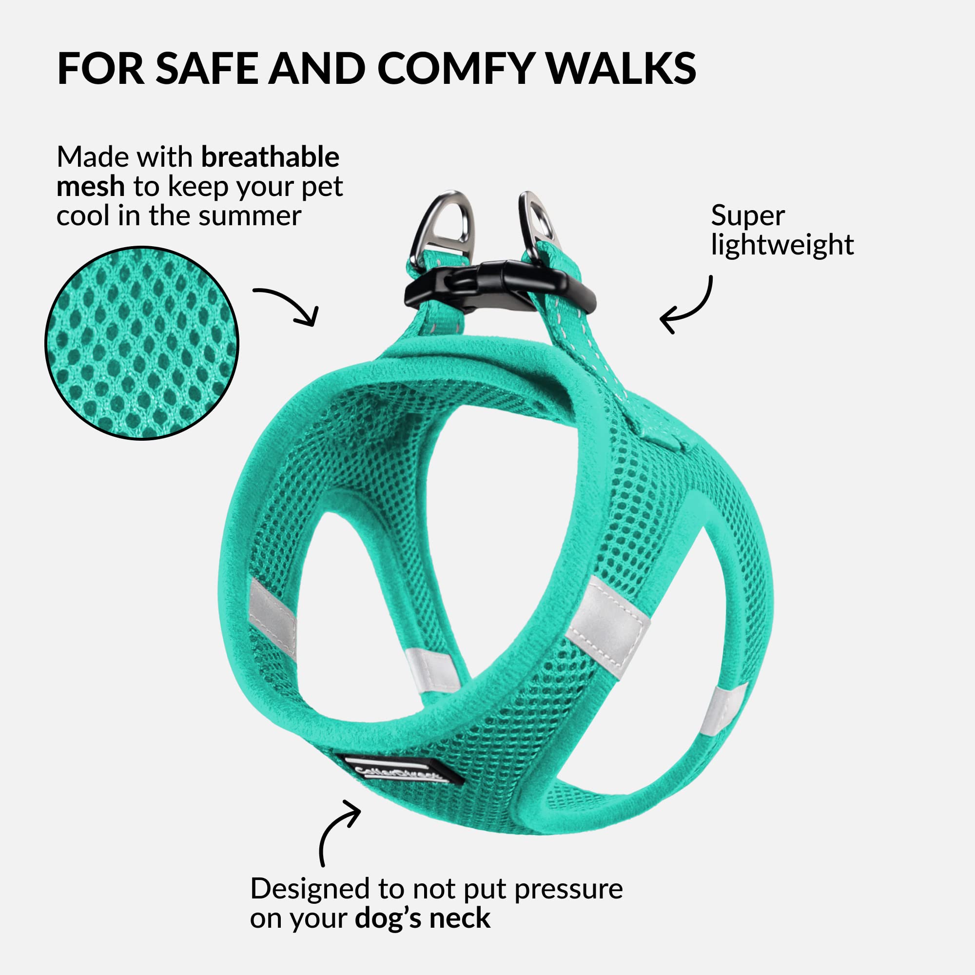 Step-in Reflective Dog Harness for Small & Medium Dogs - Breathable Air Mesh, Easy On/Off, All-Weather Comfort (Size M, Light Green) - Perfect for Night Walks, Jogging & Outdoor Adventures