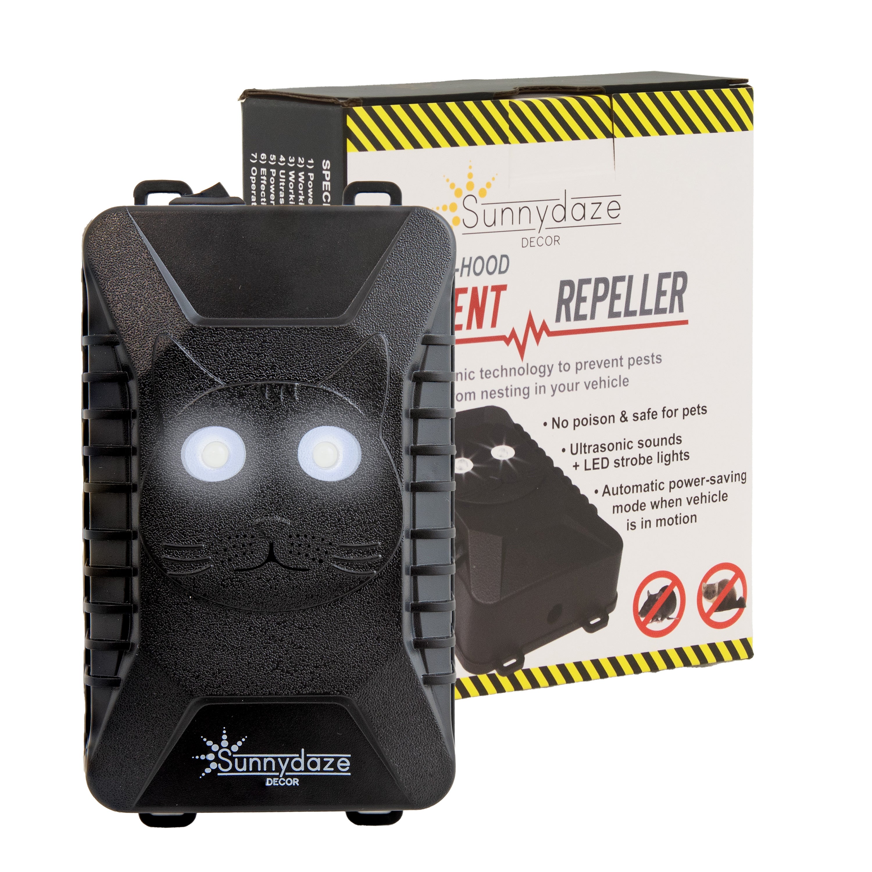 Sunnydaze Ultrasonic Rodent Repellent for Cars - Electronic Pest Control with LED Flashing Lights - Keep Mice & Rats Away from Vehicles, Garages & Storage Areas