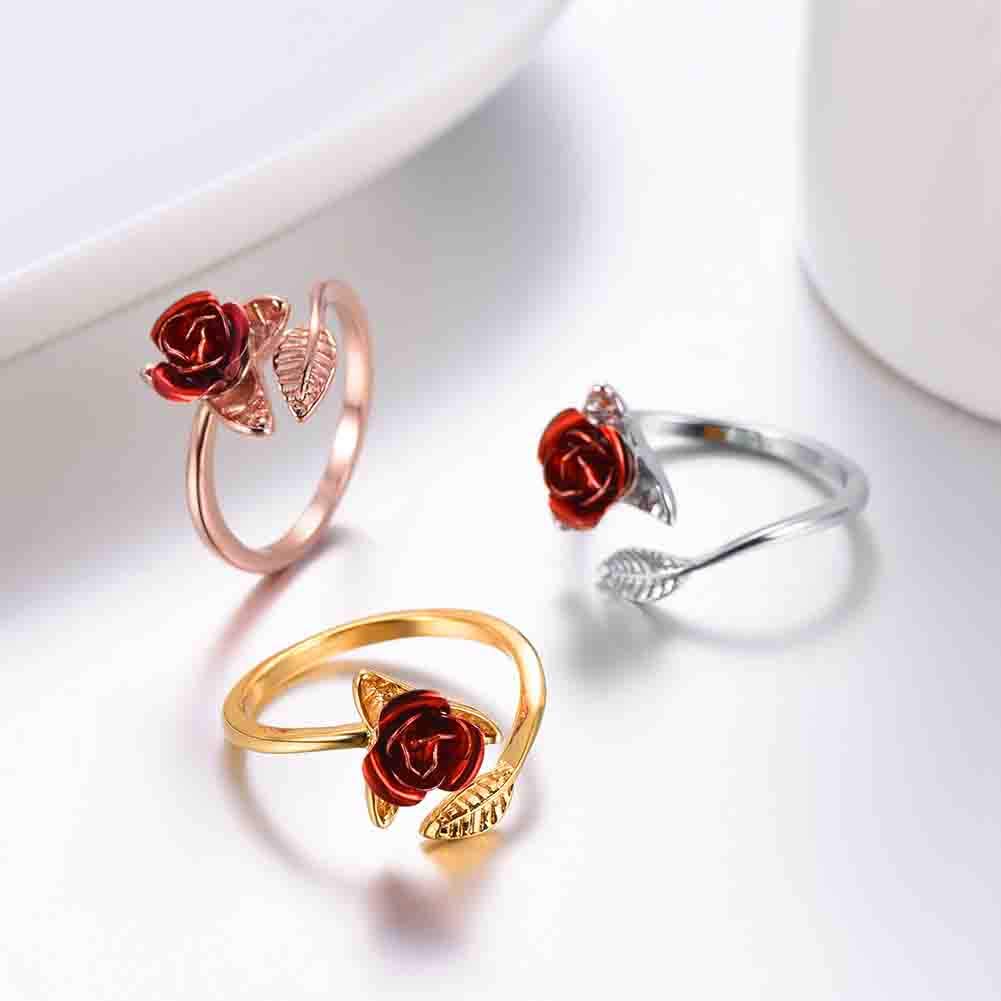 Exquisite Rose Flower Open Adjustable Ring for Women - Silver Love Wedding Engagement Jewelry Gift | Perfect for Valentine's Day, Anniversaries & Romantic Occasions