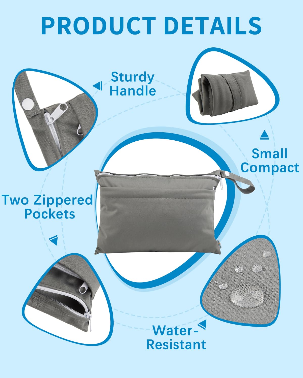 Babygoal Wet Dry Bags 2 Pack - Reusable Waterproof Diaper Bags for Baby Cloth Diapers, Swimsuits & Wet Clothes - Small Size 2L Travel Bags with Dual Zippered Pockets - Perfect for Beach, Pool, Gym & Daycare Essentials