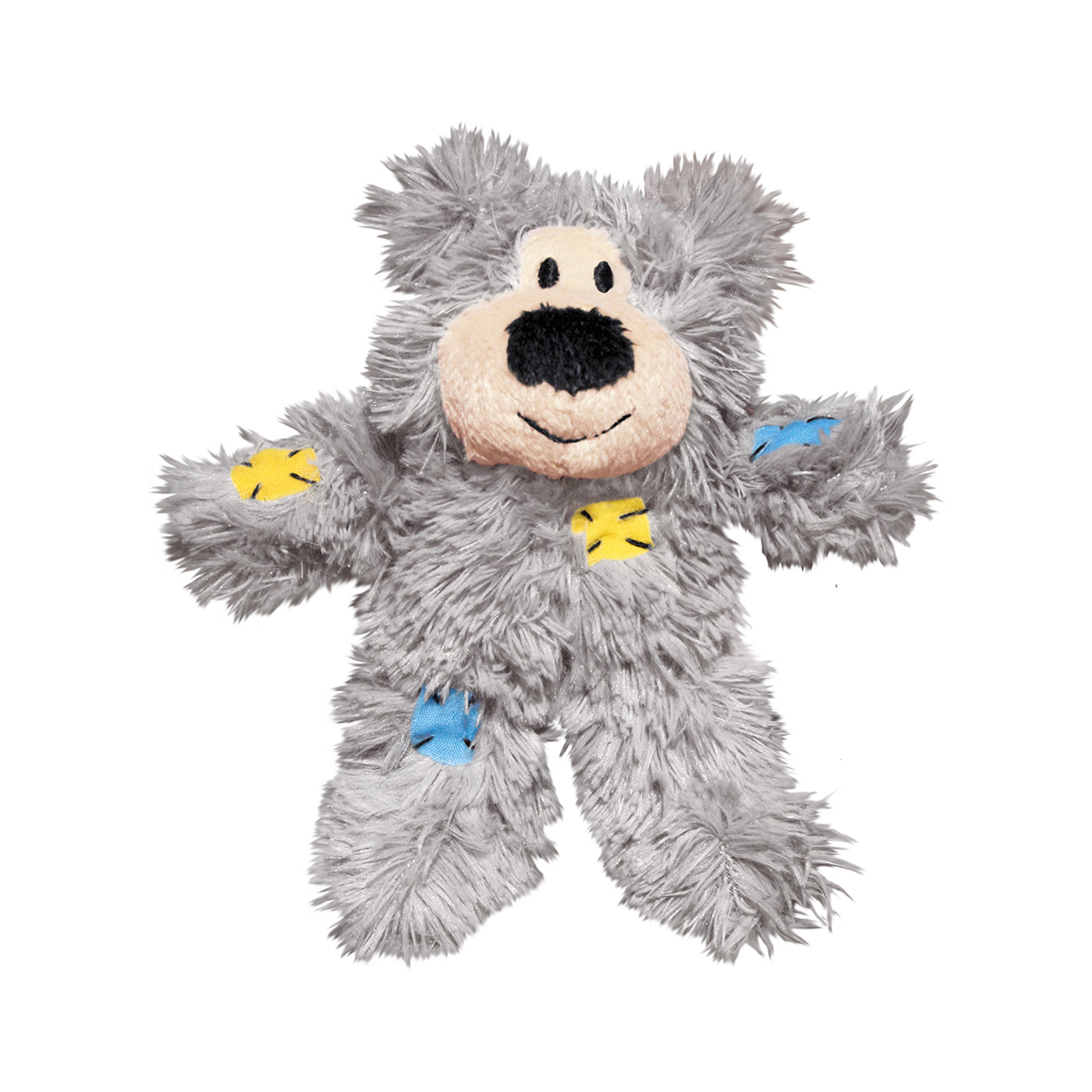 KONG Softies Patchwork Bear Cat Toy - Durable & Cute Interactive Pet Toy for Indoor Play, Training & Stress Relief (Assorted Designs)