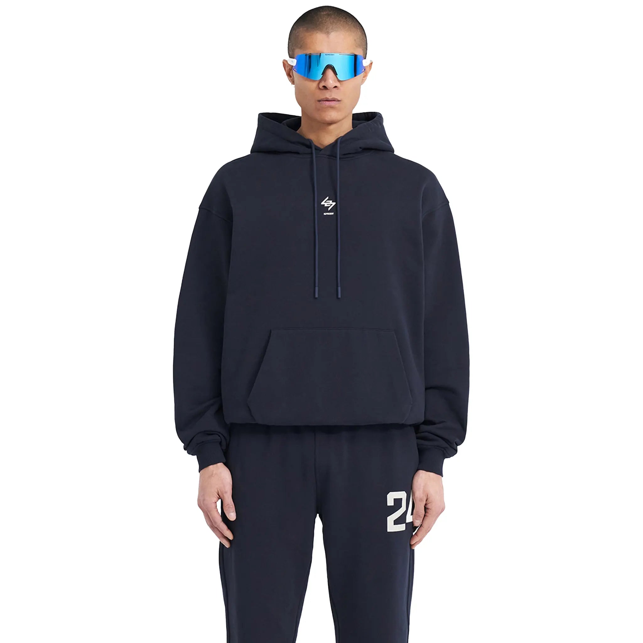 Represent 247 Oversized Navy Blue Hoodie for Men & Women - Comfortable Streetwear Pullover for Casual Wear, Gym, and Outdoor Activities