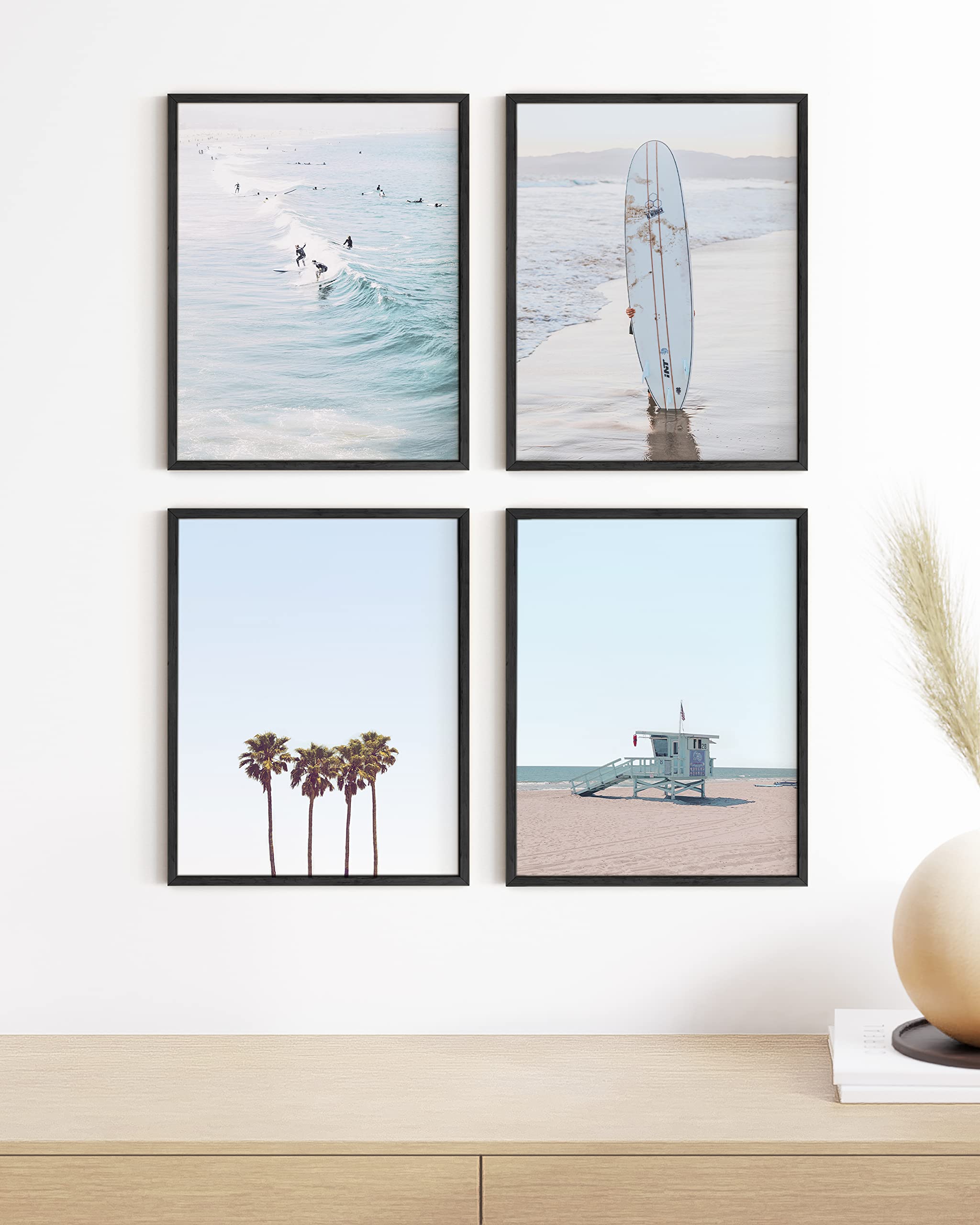 Haus and Hues Coastal Wall Art Prints - Set of 4 Ocean Beach Decor Framed Posters, Nautical Themed Wall Art for Living Room, Bedroom & Bathroom (11x14 Inches, Beige Frame) | Perfect for Beach House Decor, Vacation Home & Coastal Interior Design