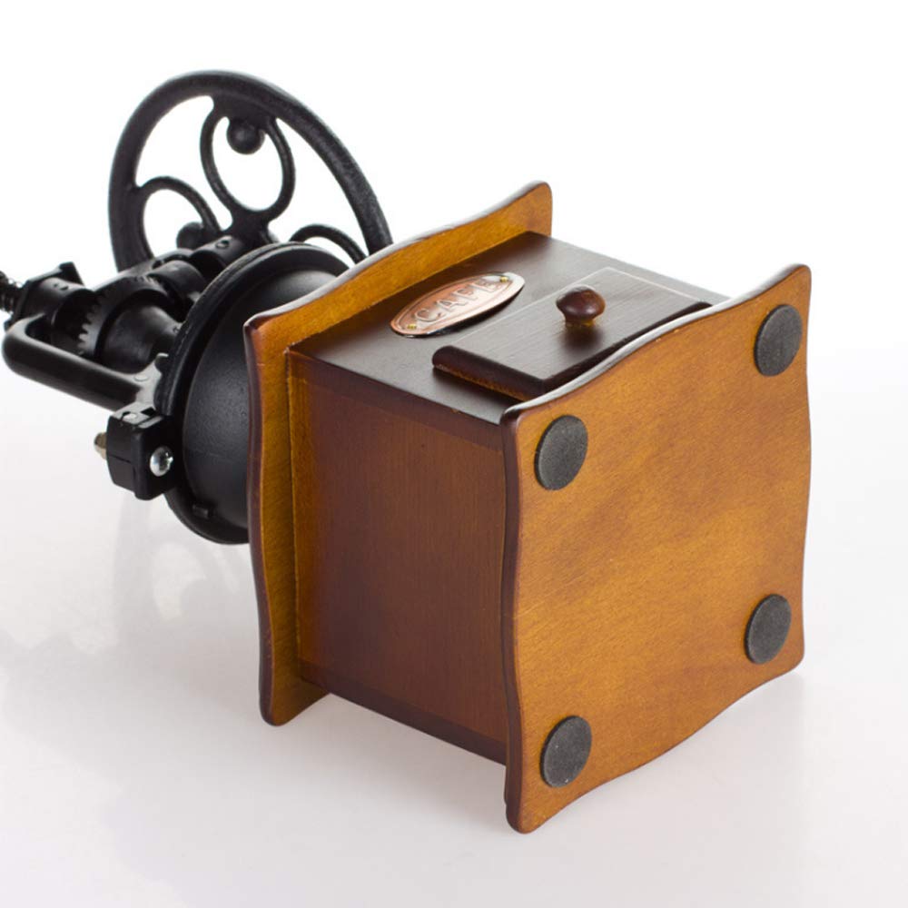 Vintage Wooden Hand Coffee Grinder - Manual Burr Mill for French Press, Espresso & Pour Over - Classic Retro Style with Cleaning Brush - Perfect for Home, Office & Camping Use
