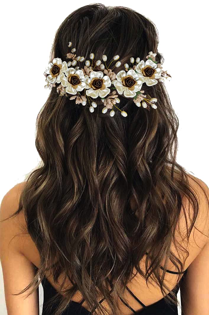 Artificial Lily Flower Hair Clip - Women's & Girls' Hair Accessories with Floral Vein Design (White, 2217) for Weddings, Parties & Special Occasions