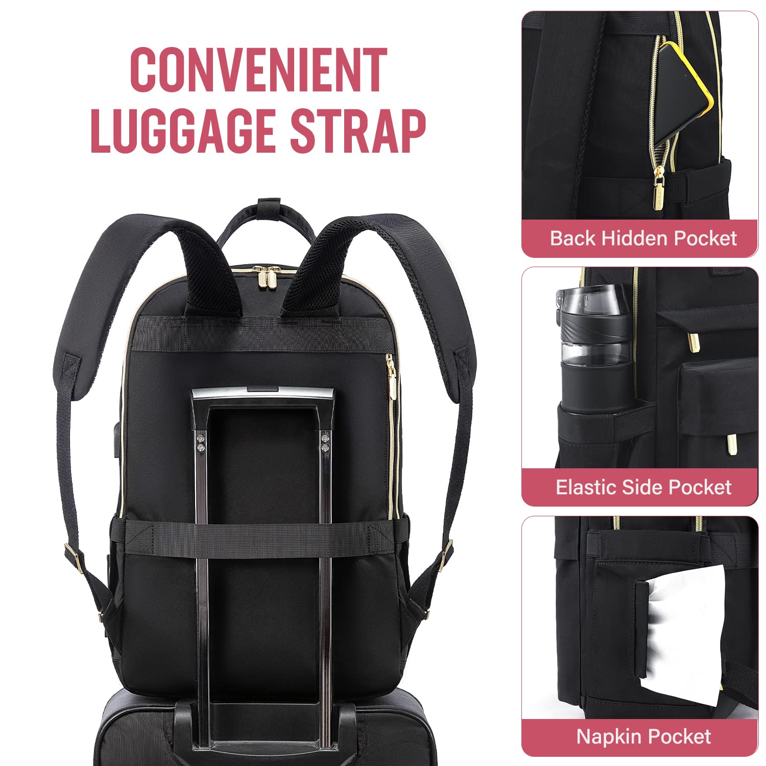 LOVEVOOK 17 Inch Laptop Backpack for Women - Waterproof School Backpack with USB Charging Port, College Work Rucksack for Travel, Business & Daily Use - Black | Perfect for Commuting, Campus Life & Business Trips