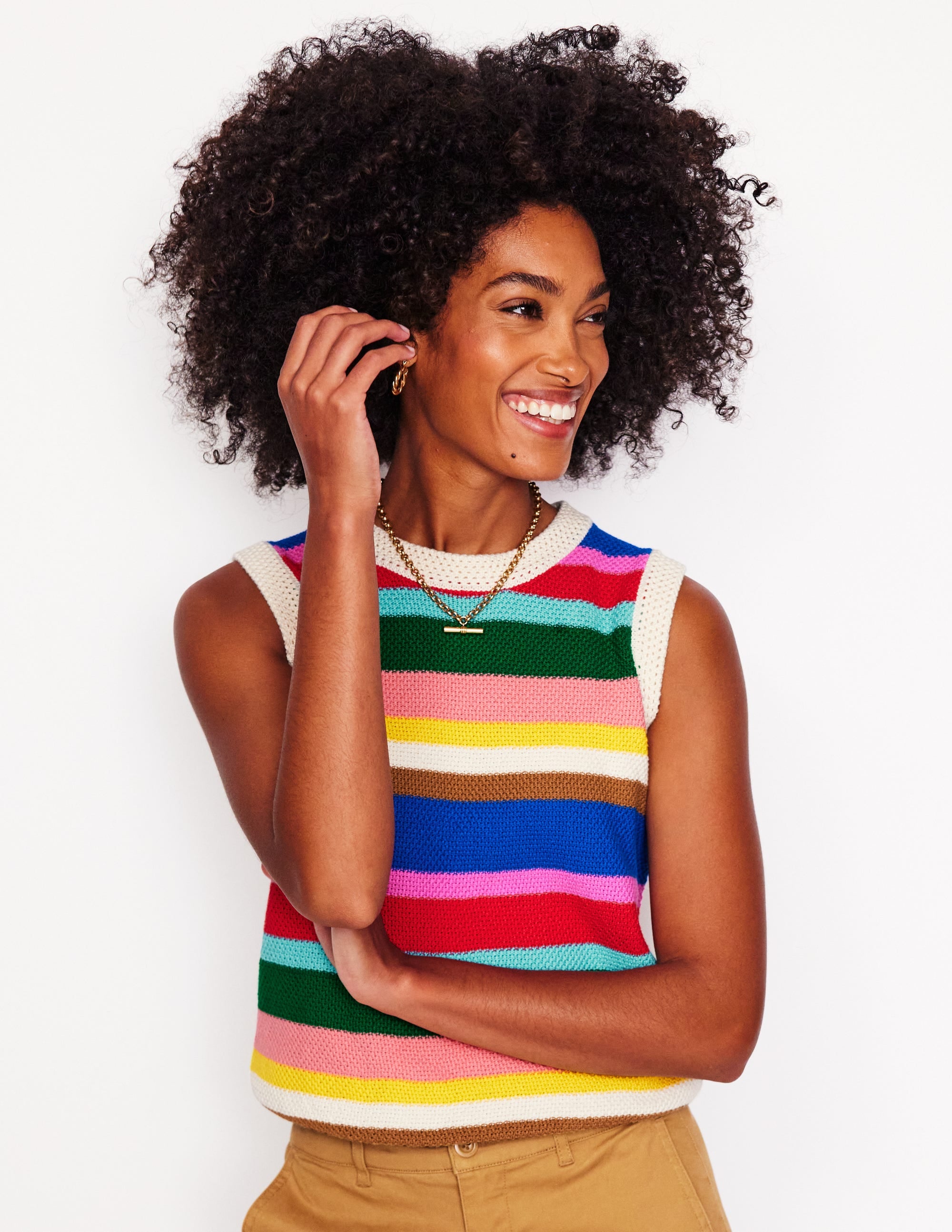 Callie Crochet Trim Tank Top - Bright Rainbow Stripe Women's Summer Beachwear - Perfect for Beach Vacations, Music Festivals & Boho Fashion Outfits