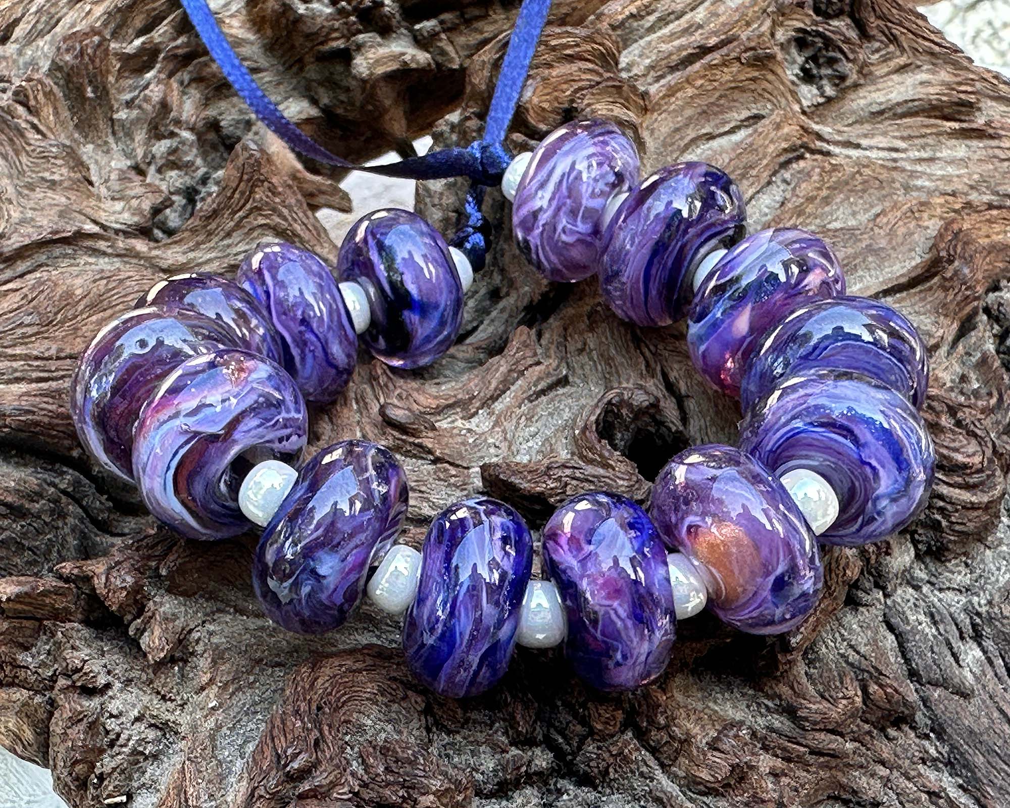 MTO Purple Blue Glimmer Lampwork Glass Beads Set for Jewelry Making - DIY Bracelet, Necklace, Earrings Craft Supplies (SRA Certified) - Perfect for Handmade Gifts, Boho Style Accessories & Beading Projects