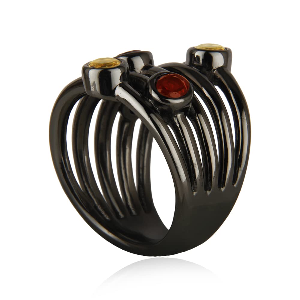 PANOPLY GEMSTONE RING - Multi Birthstone Eternity Band Stacking Ring with Garnet, Citrine & Black Rhodium (Size 5.5) - Perfect for Anniversary Gifts, Mother's Day Jewelry & Everyday Stackable Fashion