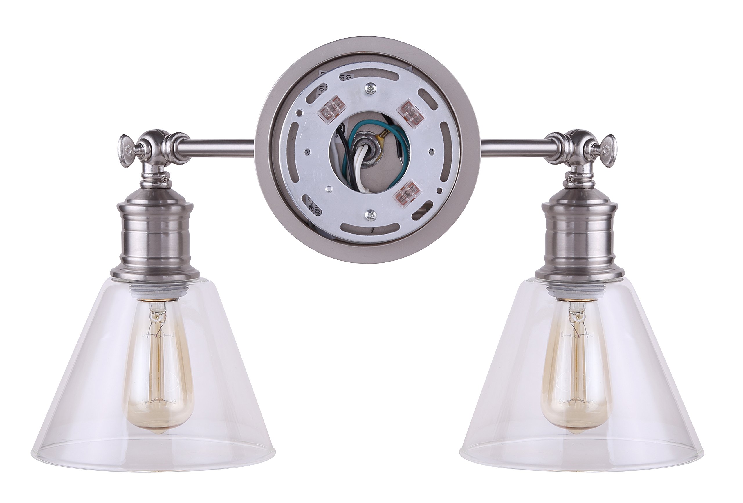 CANARM IVL628A02BN LTD Larken 2-Light Brushed Nickel Vanity Light with Clear Glass Shades - Perfect for Bathroom, Bedroom, and Dressing Room Lighting