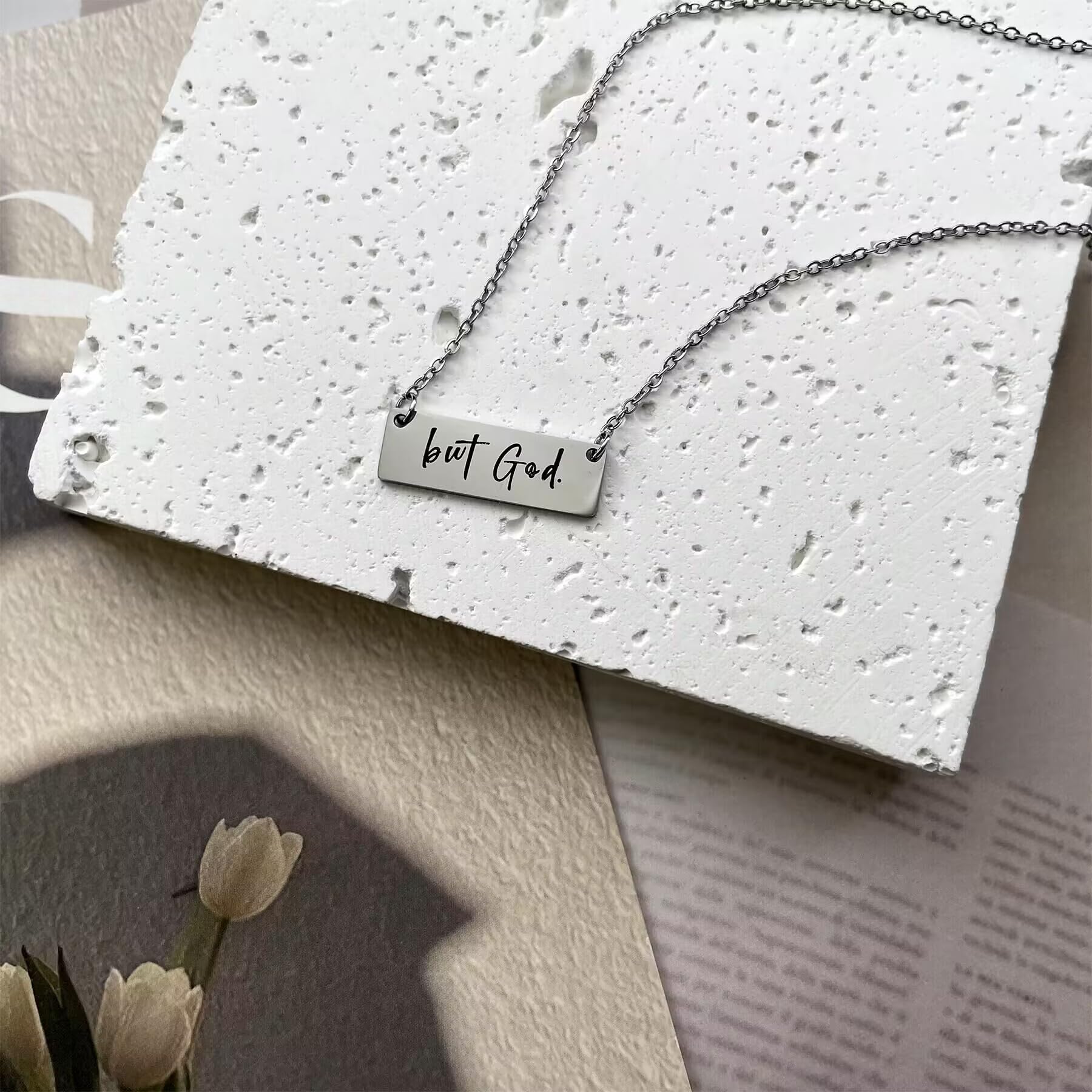 But God Necklace - Christian Jewelry with Bible Verse, Stainless Steel Faith Necklace for Women, Inspirational Gift for Church, Prayer & Daily Encouragement