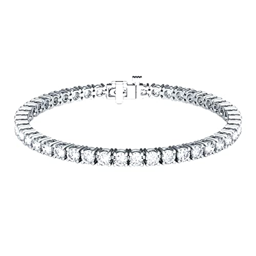 LANE WOODS Moissanite Sterling Silver Tennis Bracelet - 14K White Gold Plated Diamond Chain Bracelet for Women | Classic Wedding, Anniversary & Birthday Jewelry Gift | Perfect for Bridal, Party & Special Occasions