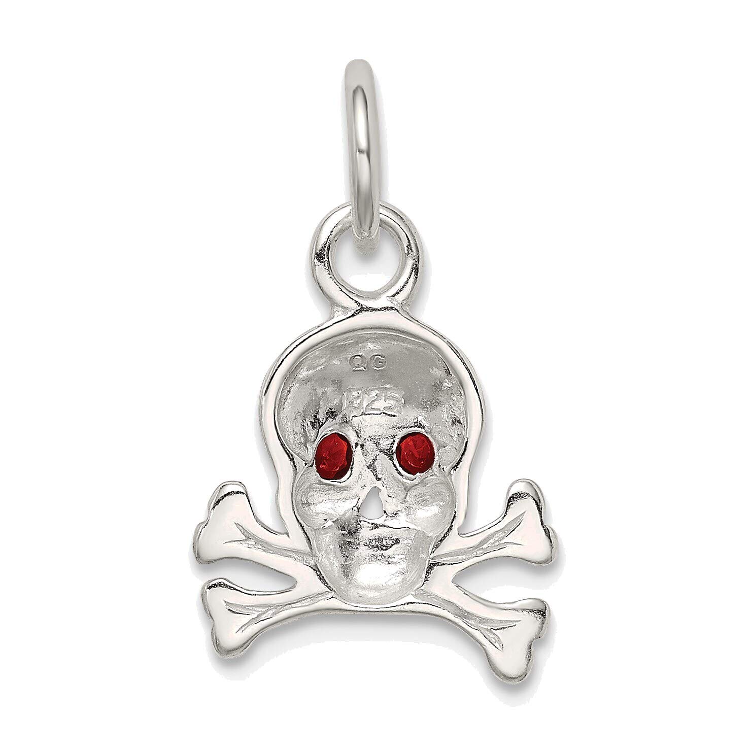 Sterling Silver Red CZ Skull Charm - Gothic Jewelry for Punk Fashion