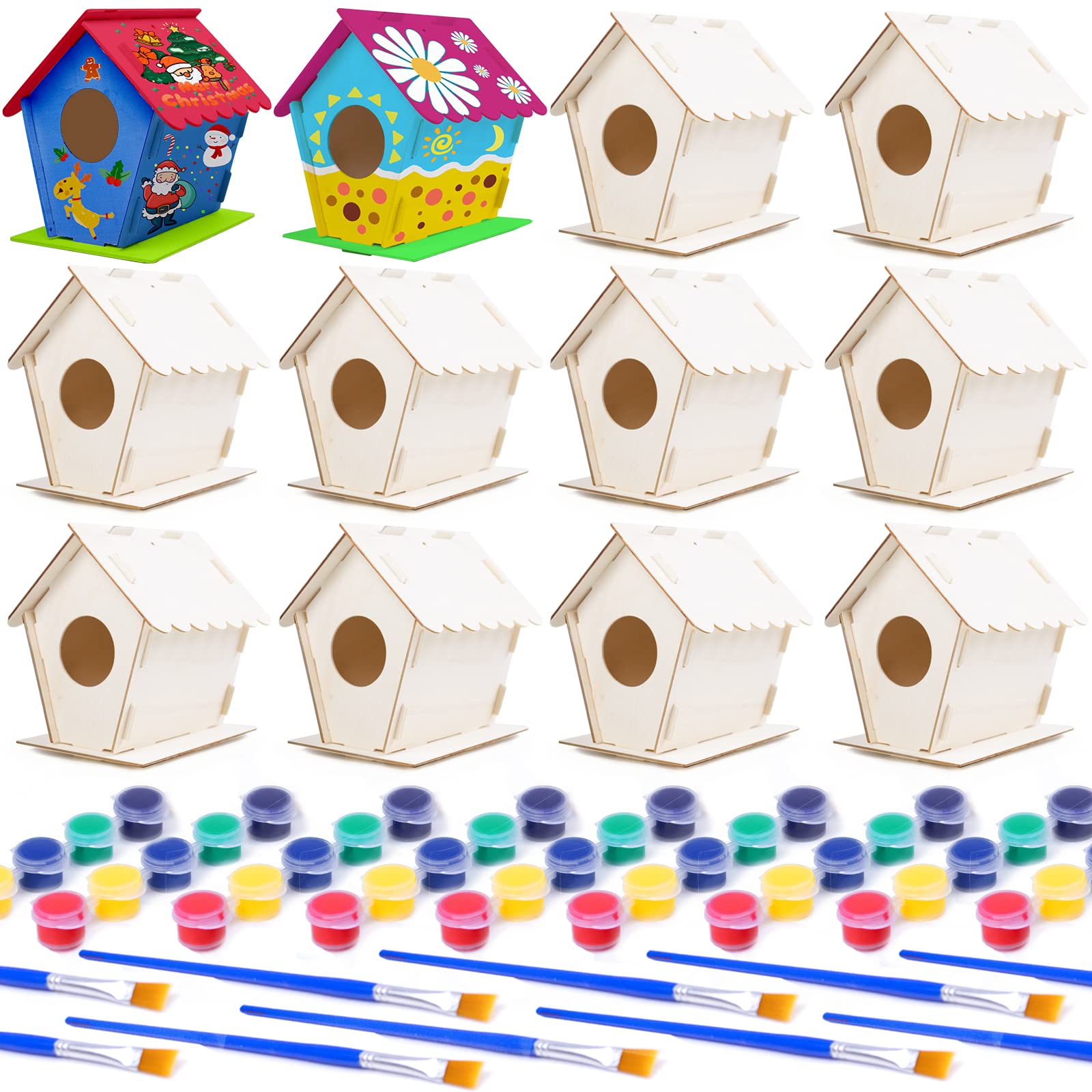 hapray 12 Pack DIY Bird House Kit - Wooden Craft Kits for Kids to Build & Paint (Includes Paints & Brushes) - Perfect Gift for Boys, Girls & Toddlers - Fun Outdoor Activity for Backyard, Garden & Nature Exploration