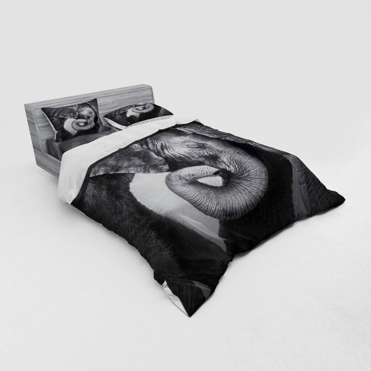 Ambesonne Animal Duvet Cover Set - Monochrome Mother Portrait Art - 3 Piece Queen Size Bedding Set with Sham & Fitted Sheet in Charcoal & Pale Grey | Cozy Home Decor for Modern Bedrooms & Guest Rooms