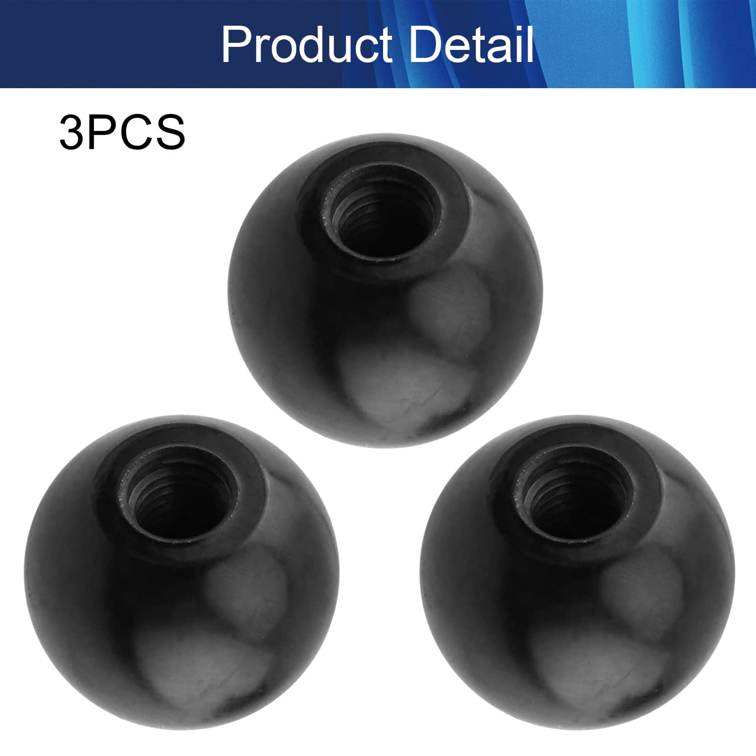 3Pcs Black Bakelite Ball Knob M12 Female Thread - 40mm/1.57