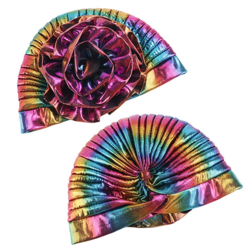 Glitter Laser Flower Turban - Colorful Stretchy Beanie Cap & Hair Wrap for Women | Perfect for Yoga, Gym, Beach & Everyday Fashion