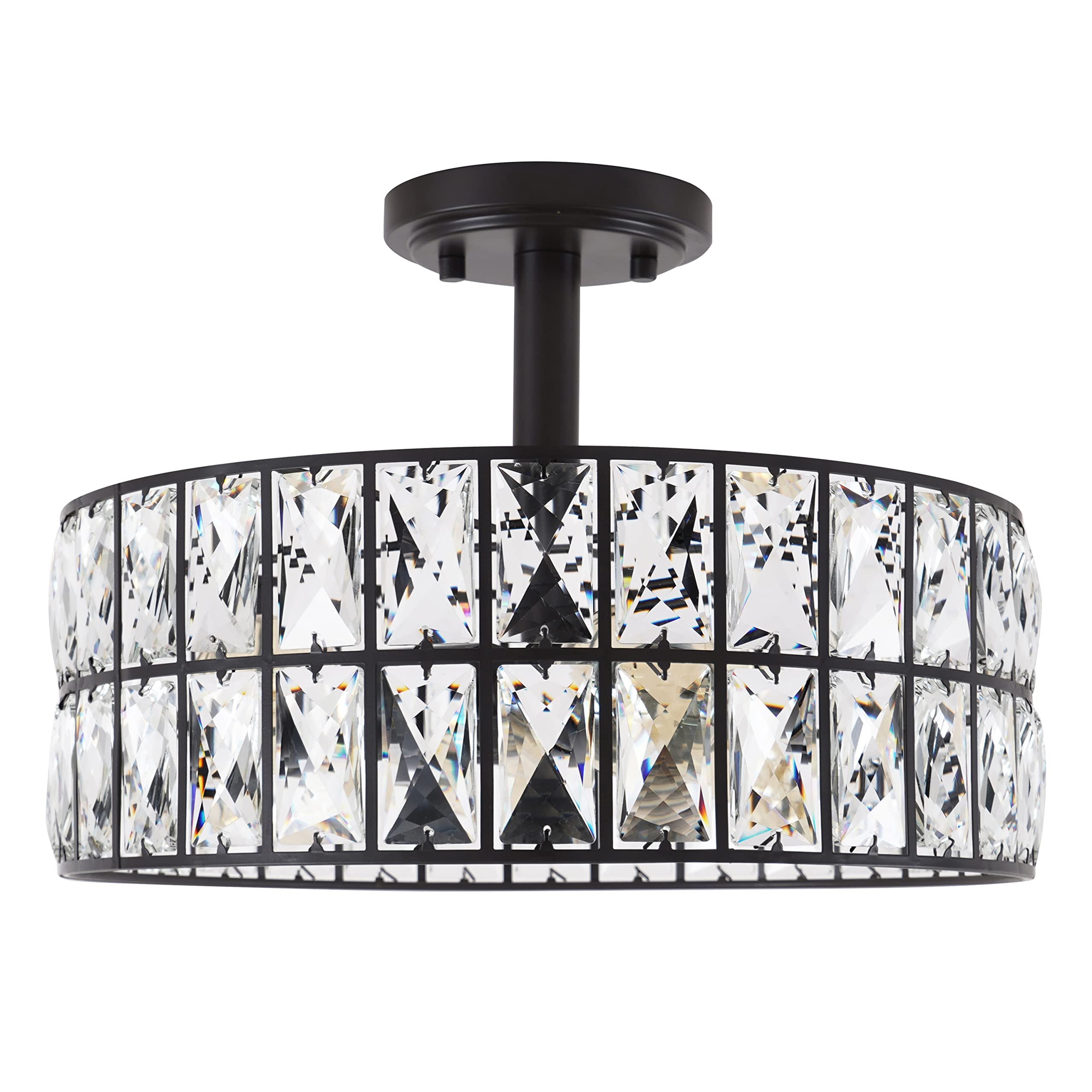 Crystal Farmhouse Drum Semi Flush Mount Ceiling Light Fixture - 14