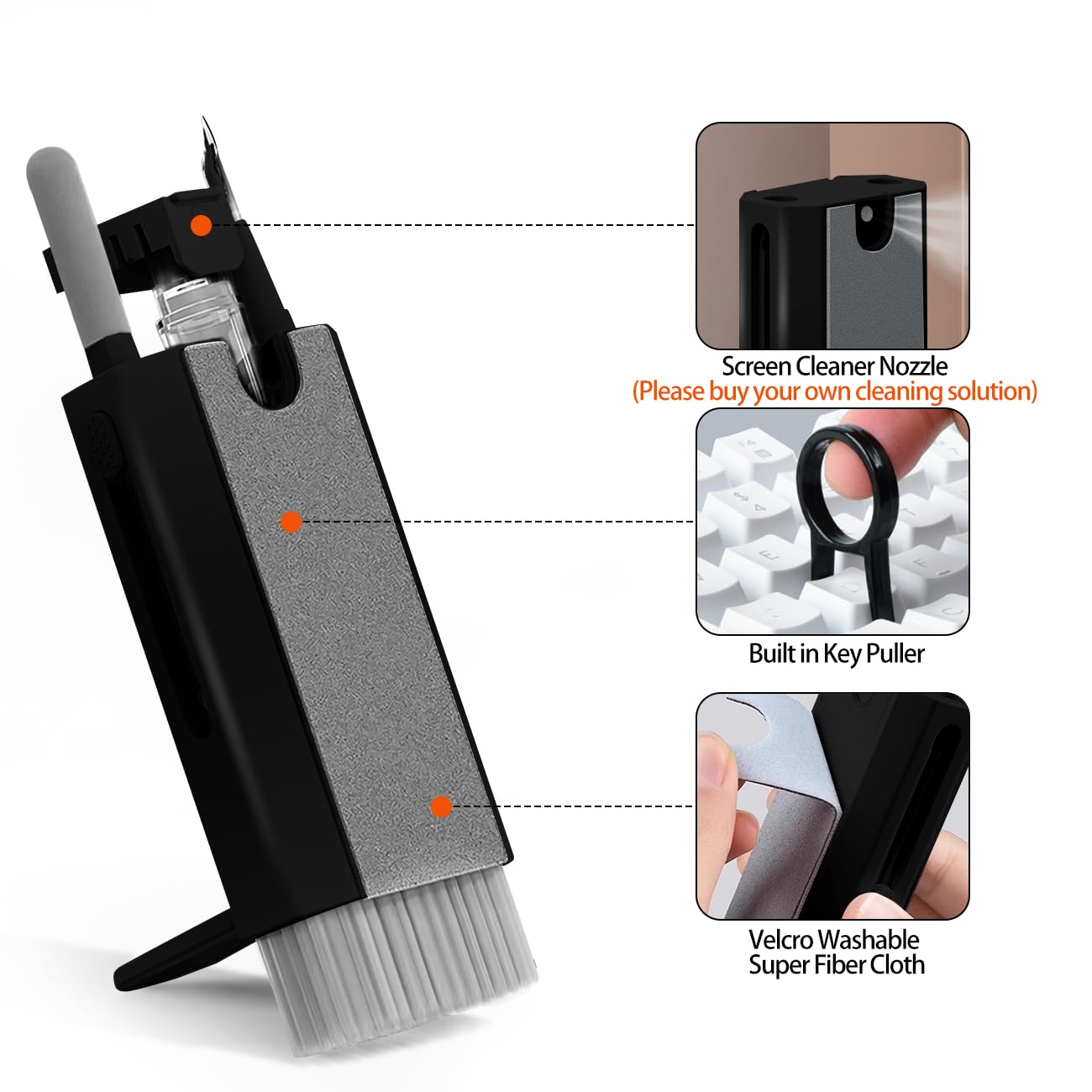 8-in-1 Keyboard Cleaner Kit - Portable PC/Laptop Cleaning Tools for Keyboard, Screen & Earbuds (Black) - Perfect for Office & Travel Use