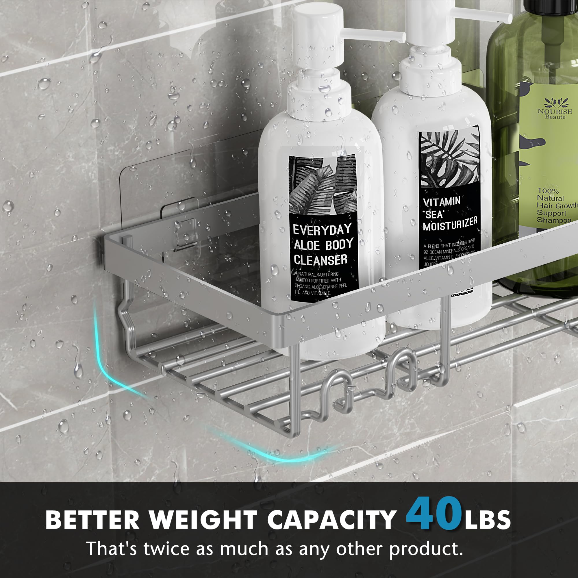 Moforoco Self-Adhesive Shower Caddy Shelf Organizer - Rustic Black Bathroom Wall Storage Basket for RV, Camper & Apartment - Perfect for Farmhouse Decor, Shower Organization & Small Space Storage