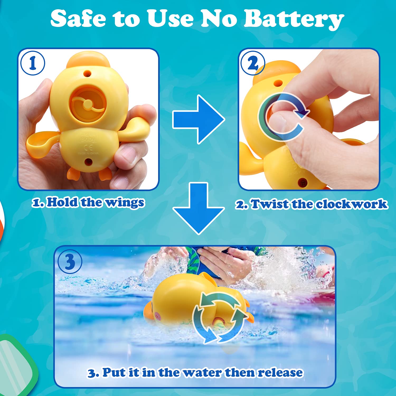 Wind-Up Bath Toys for Toddlers 1-7 Years - Fun Bathtub & Pool Water Toys for Boys & Girls - Perfect Birthday Gift for Kids (3-Piece Set) - Ideal for Bathtime Fun, Swimming Pool Play & Sensory Development