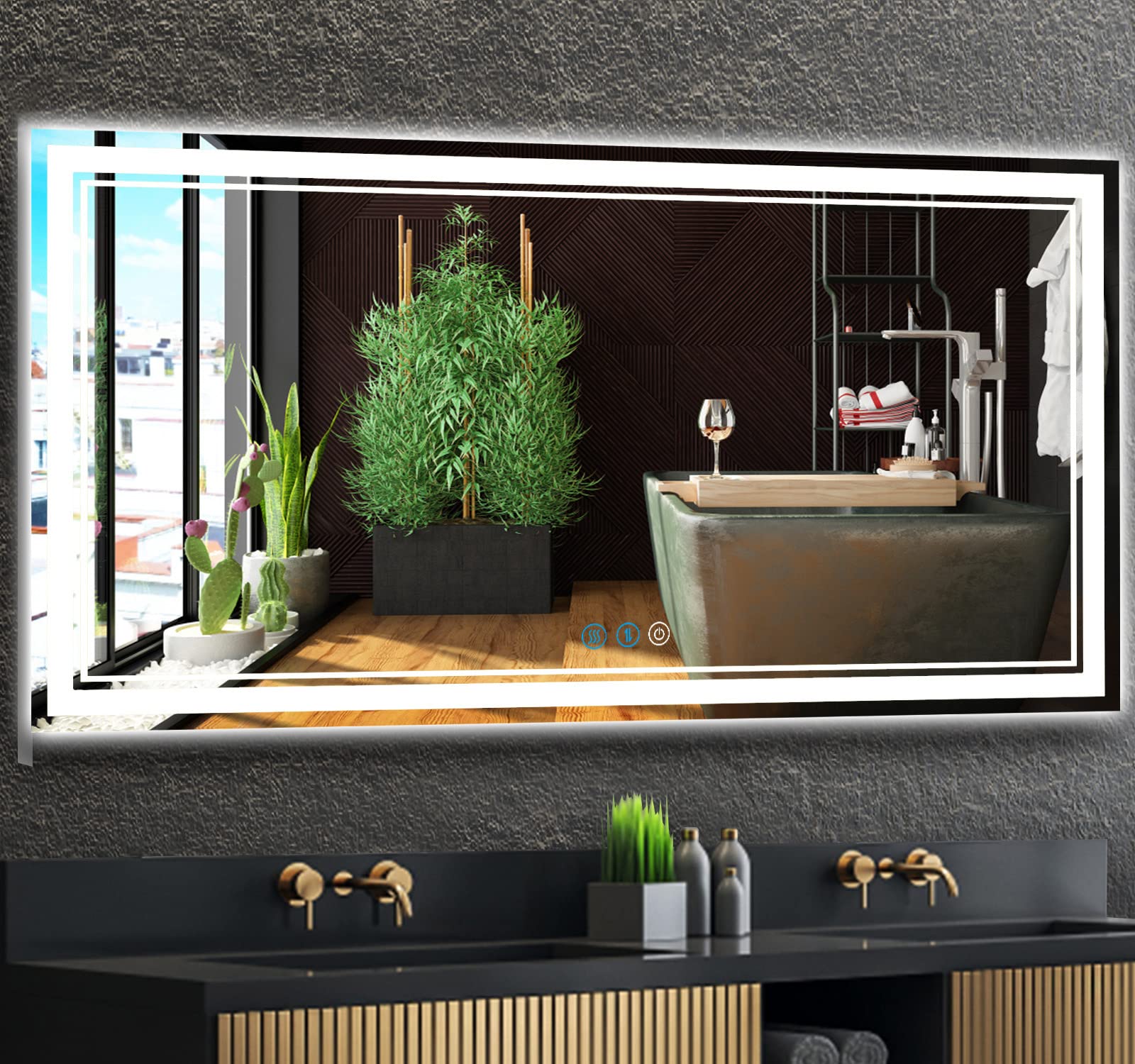 60 x 30 Inch LED Bathroom Vanity Mirror with Dimmable Lights - Large Anti-Fog Smart Mirror with 3 Color Temperature Options (Horizontal/Vertical Mounting) - Perfect for Makeup, Shaving & Home Decor