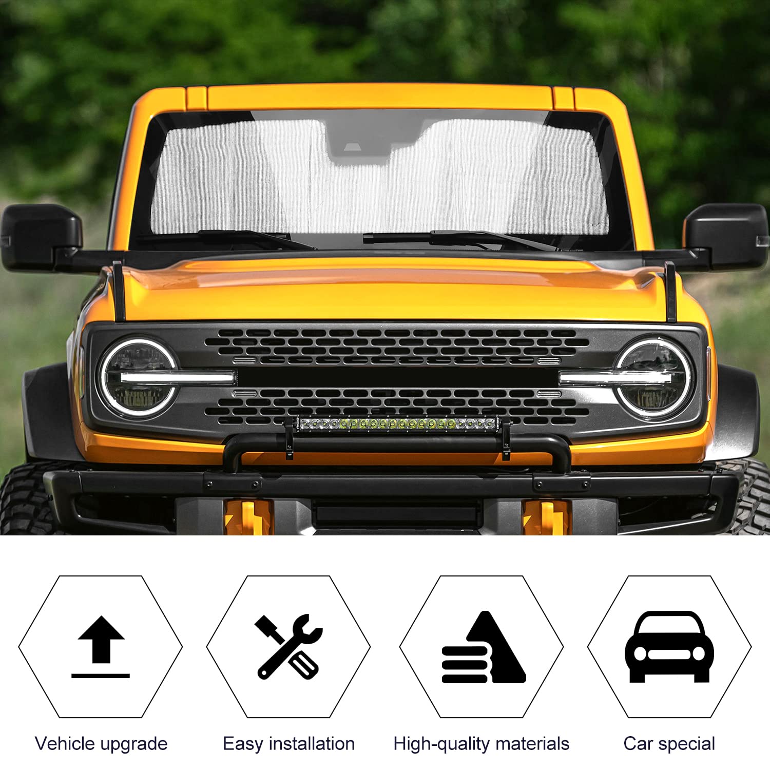 2021-2023 Ford Bronco Windshield Sun Shade - Silver UV Heat Shield & Sun Visor Protector | Perfect for Summer Parking & Road Trips