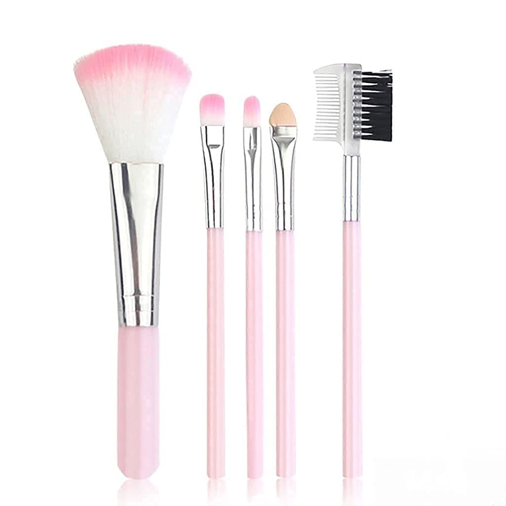 5-Piece Pink Makeup Brushes Set with Soft Bristles & Sponge - Perfect for Women & Girls Beauty Routine