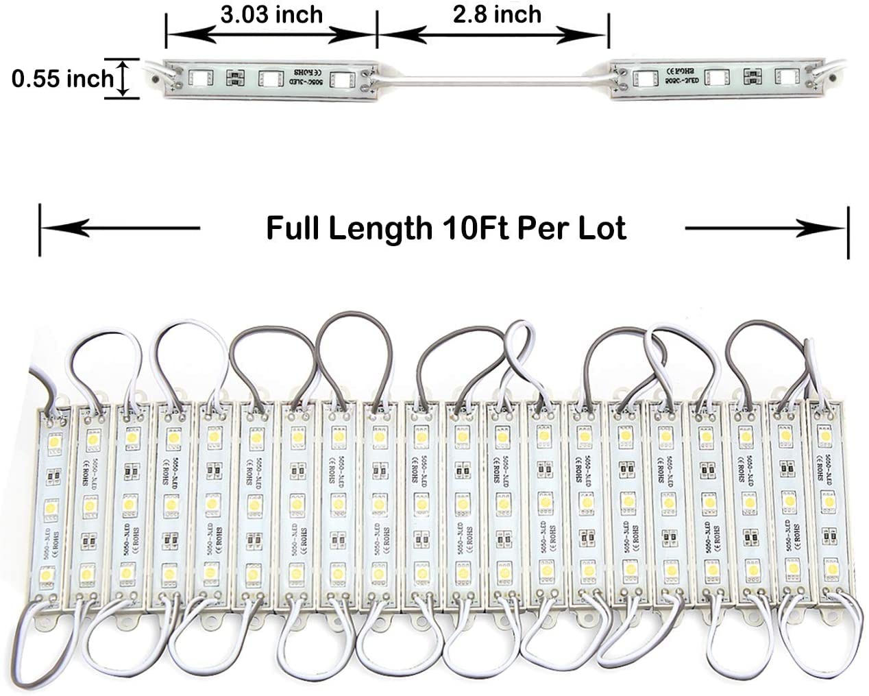 3 Pack 40PCS 5050 LED Module Storefront Lights - Waterproof Super Bright White Decorative Lighting with Adhesive Tape (20FT Each) for Window Displays, Store Advertising Signs & Outdoor Business Decor