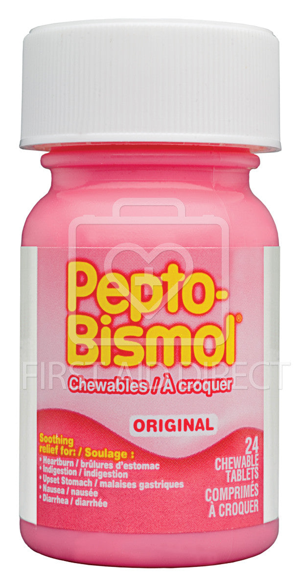 Pepto Bismol Upset Stomach Relief Tablets - 24 Count Bottle for Heartburn, Nausea, Indigestion & Diarrhea - Travel & Home Medicine Cabinet Essential