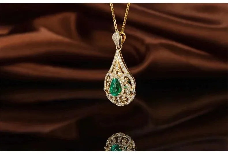 1.05ct Natural Emerald & 0.68ct Diamond Pendant in 18K Yellow Gold - Elegant Gemstone Jewelry for Women, Perfect for Weddings, Anniversaries & Special Occasions