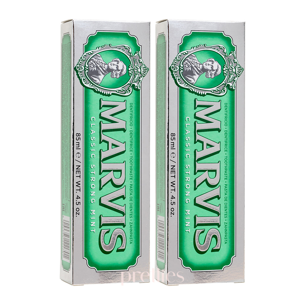Marvis Classic Strong Mint Toothpaste (Green) 85ml x2 Pack - Fresh Breath & Whitening - Ideal for Travel & Daily Oral Care
