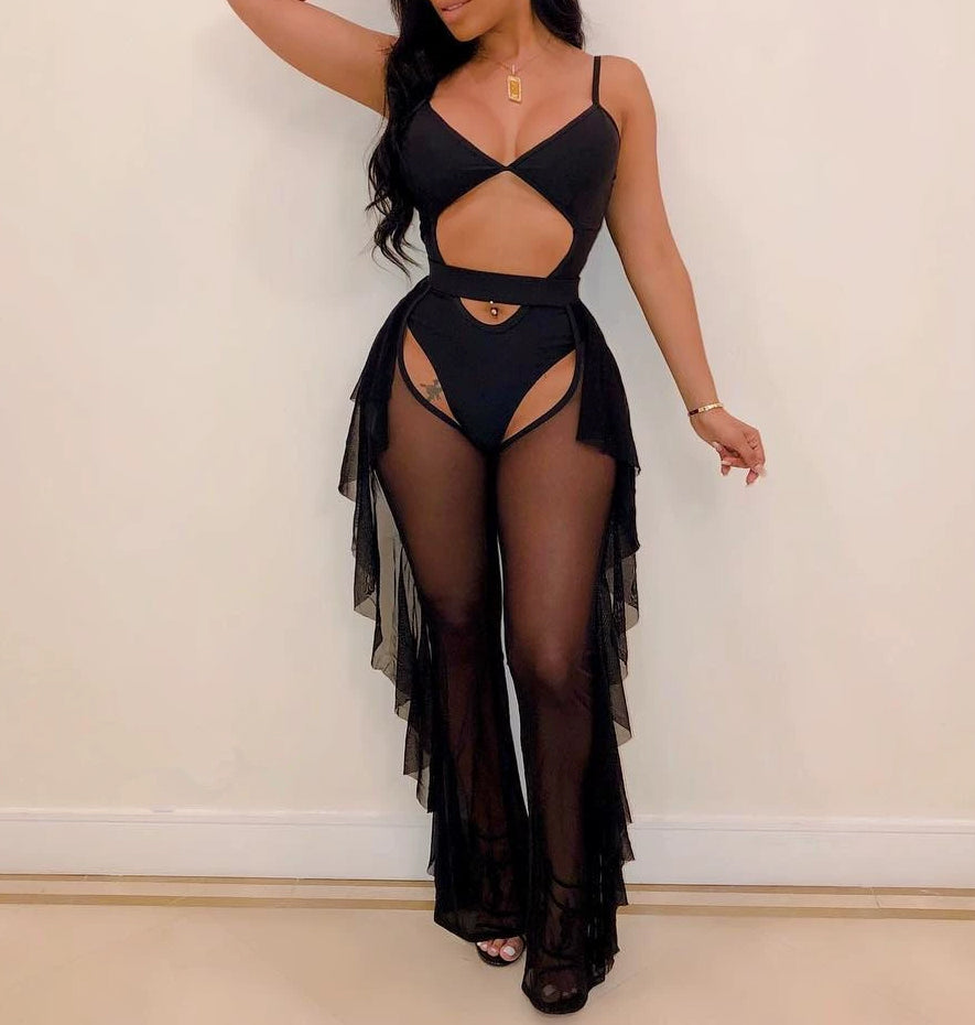 Women's Mesh Swimsuit Two Piece Set - Sexy Bikini with Floral Lace Cover Up - Perfect for Beach, Pool Party & Summer Vacation