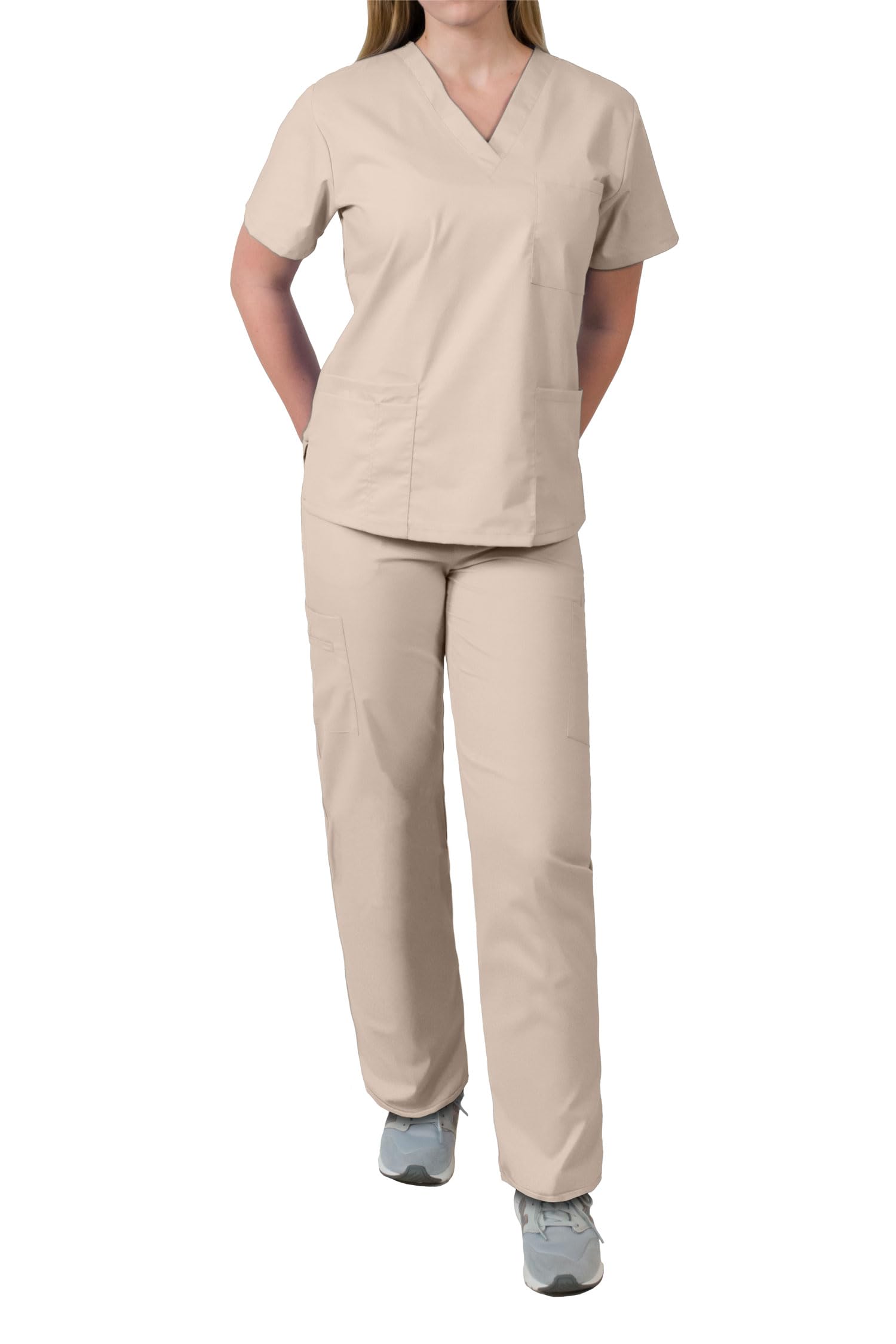 MedGear Women's Medical Scrubs Set - 4 Pocket Top & Multi-Pocket Pants for Nurses, Doctors & Healthcare Professionals | Comfortable Work Uniform for Hospitals & Clinics