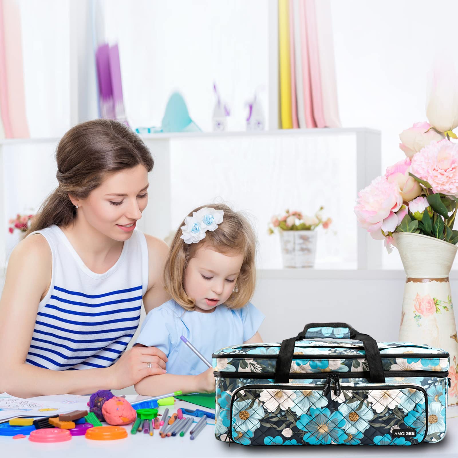 AMOIGEE Double-Layer Carrying Case for Cricut Maker 3/4 & Explore Air 2/3/4 - Dustproof Storage Organizer with Accessory Pockets | Perfect for Crafting, Travel & Machine Protection
