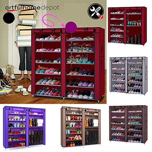 Space-Saving Shoe Organizer for Closet with Covers - Ultra Thin Shoe Rack Cabinet for Sneakers, Boots & Heels - Perfect for Bedroom, Entryway & Small Apartment Storage