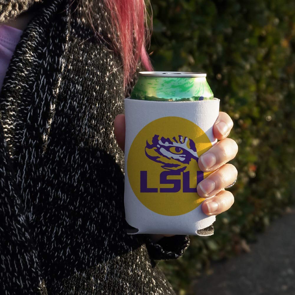 LSU Tiger Eye on Yellow Insulated Can Cooler - Collapsible Drink Sleeve & Beverage Holder for Beer, Soda & Cocktails - Perfect for Tailgates, BBQs & Outdoor Parties