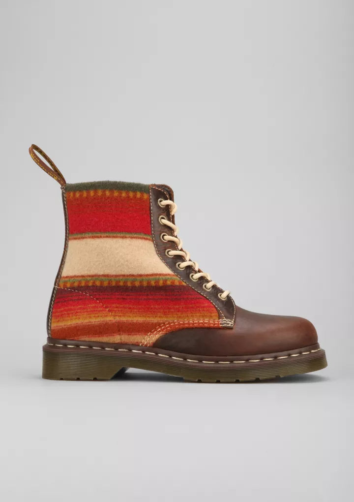 Dr. Martens 1460 Tan & Beige Pendleton Harvest Stripe Santa Fe Boots - Vintage Style Lace-Up Ankle Boots for Women, Fall & Winter Fashion, Casual & Outdoor Wear
