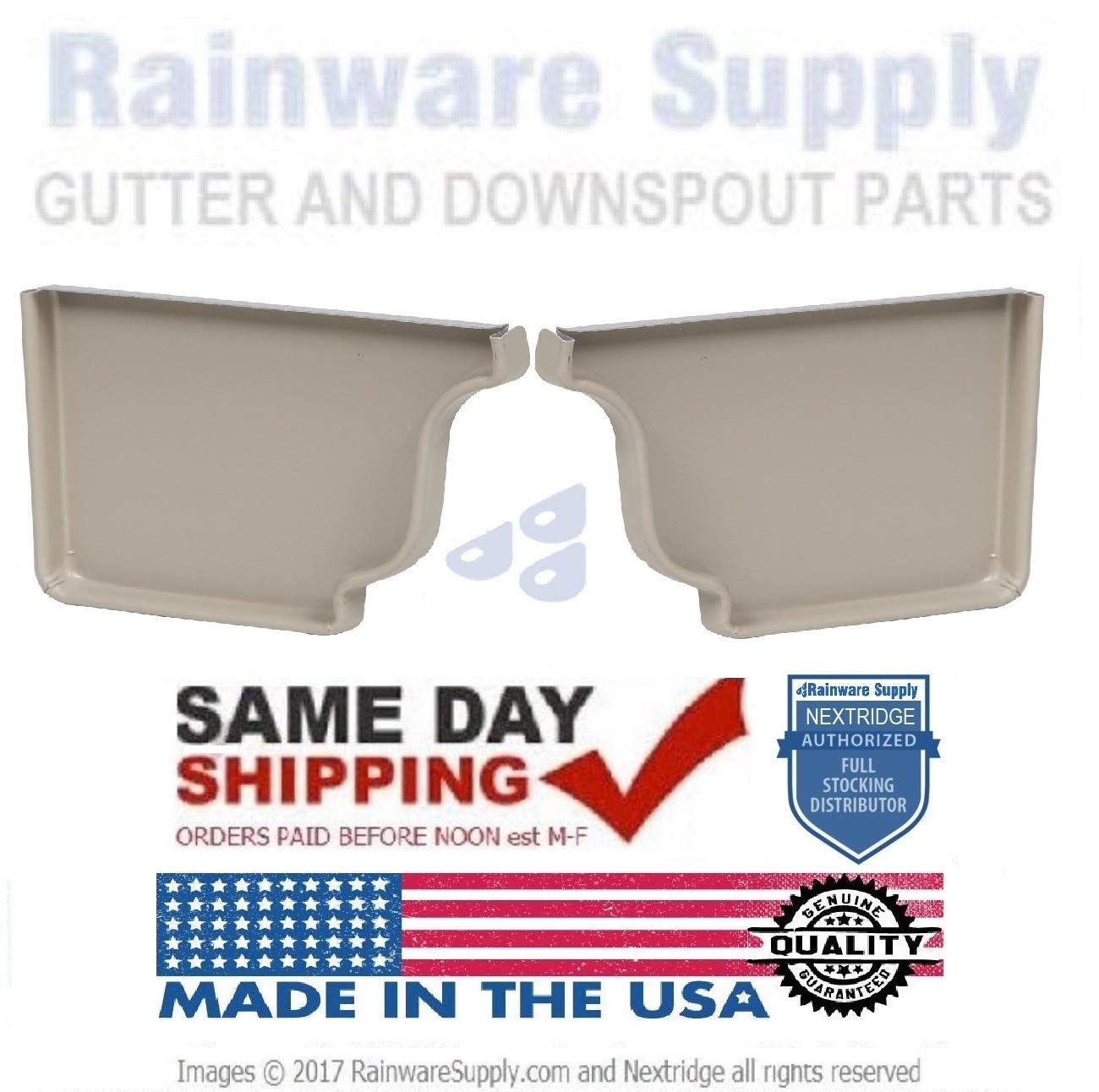 Rainware Supply 5-Inch Aluminum End Caps for K Style Gutters - 1 Pair (Left & Right) in Clay Color - Durable Gutter Protection for Home Roof Drainage System - Perfect for Residential & Commercial Buildings