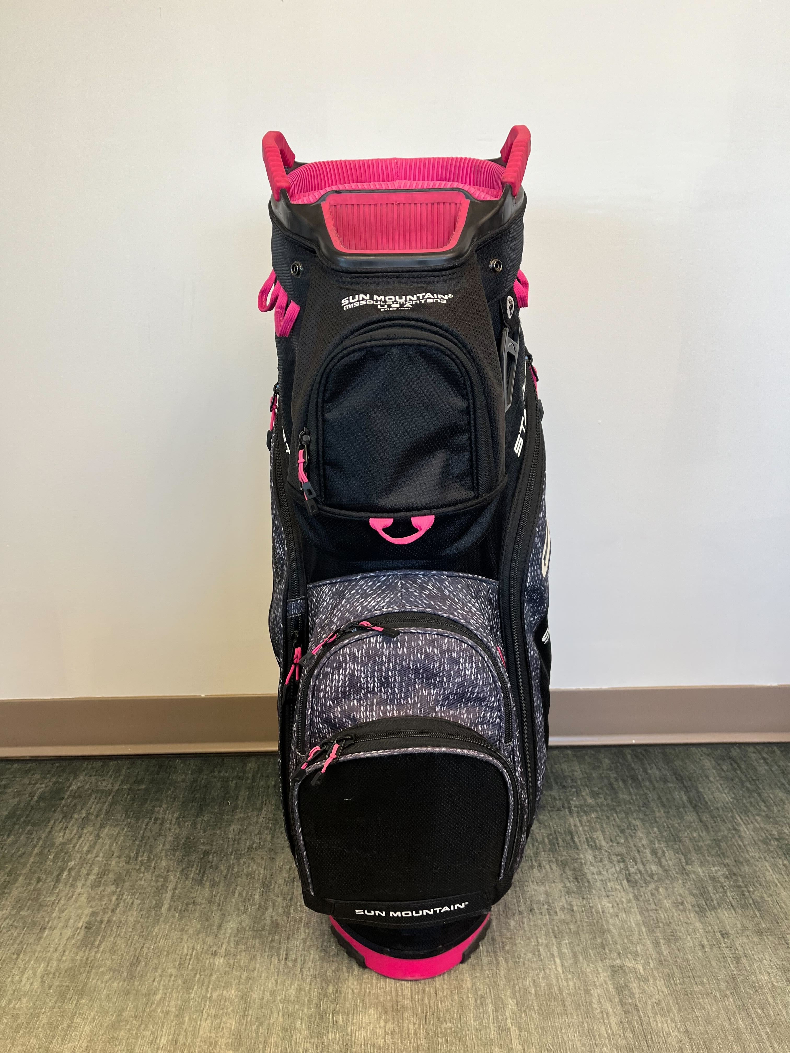 Sun Mountain Starlet Women's Golf Cart Bag - Lightweight Black/Pink Golf Bag with Adjustable Strap & Waterproof Rain Cover - Perfect for Golf Course & Driving Range Practice