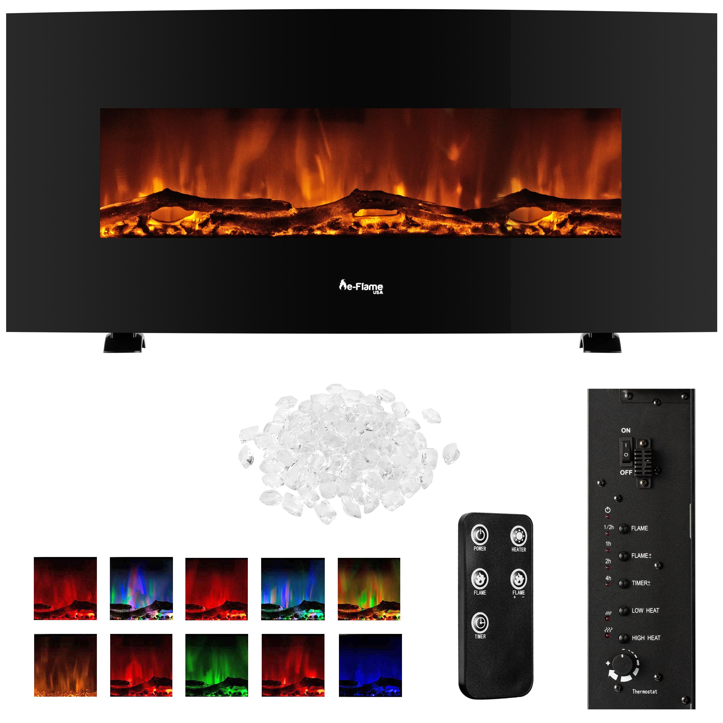 48-inch Sundance LED Electric Fireplace - Wall Mount or Freestanding with Remote Control, Adjustable Flame & Timer - Perfect for Living Room, Bedroom & Office Heating & Ambiance