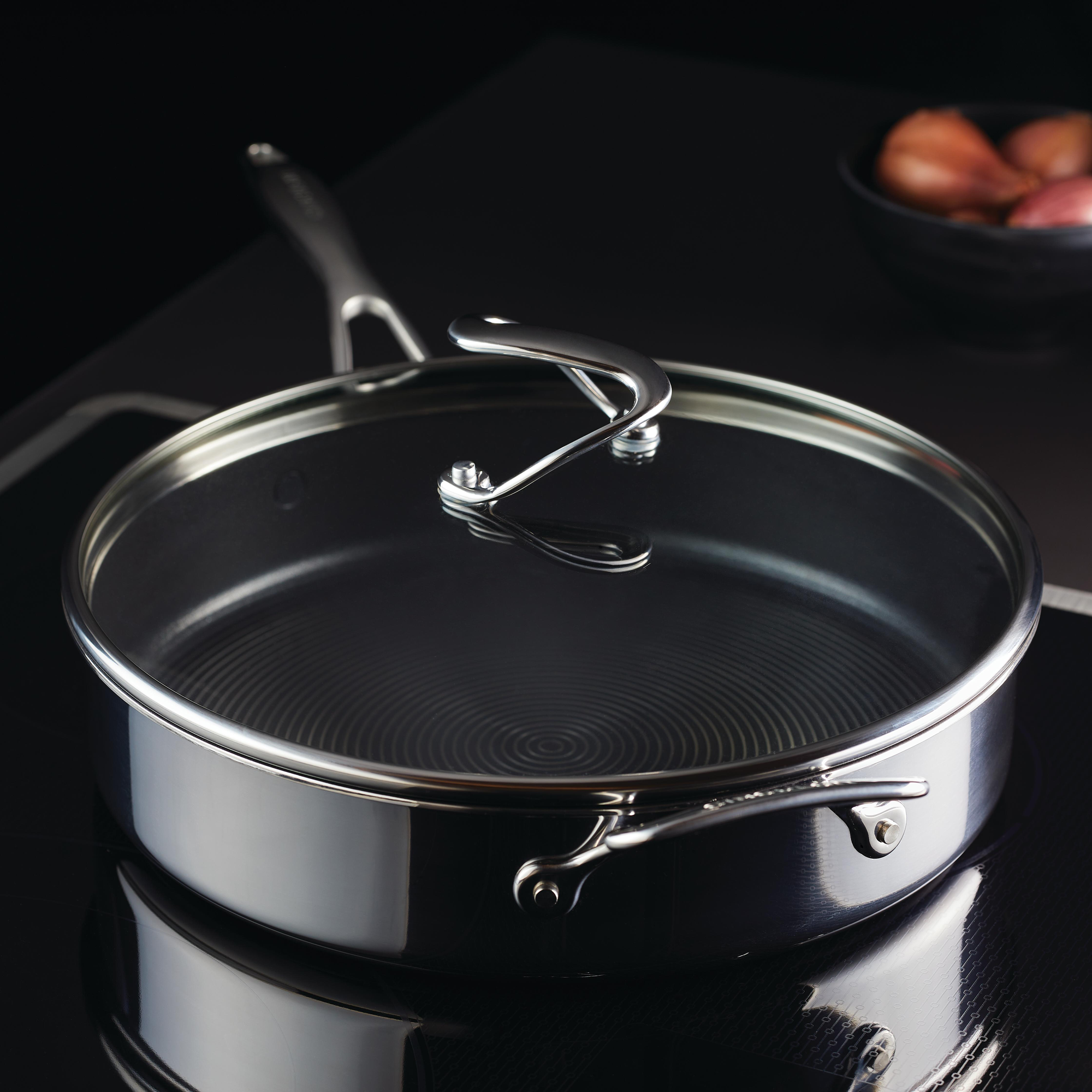 5 Quart Tri-Ply Clad Nonstick Saute Pan with Lid & Helper Handle – Perfect for Sautéing, Frying & Simmering – Ideal for Home Chefs & Professional Kitchens