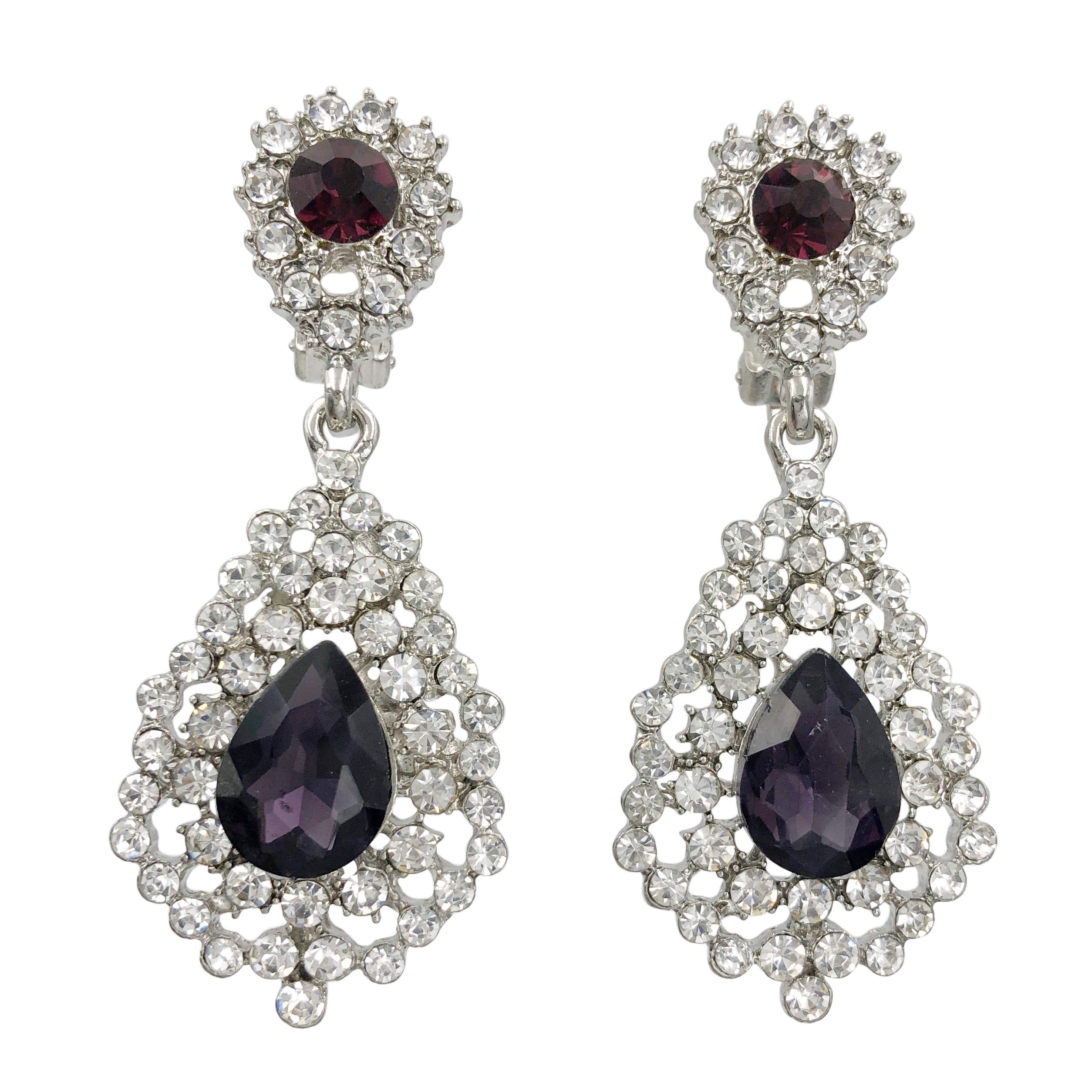 Sparkling Rhinestone Teardrop Earrings for Prom, Pageant & Formal Events - Elegant Clip-On Dangle Ear Jewelry for Women - Perfect for Weddings, Parties & Special Occasions