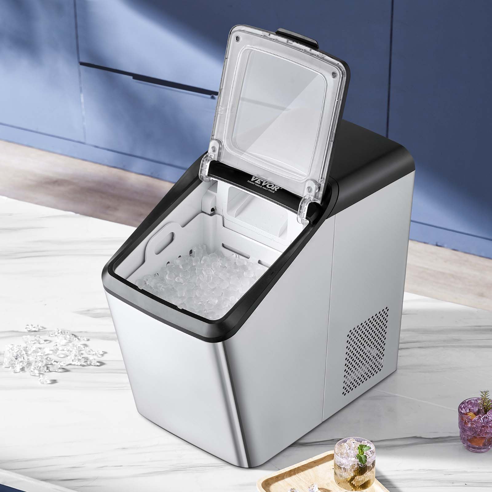 VEVOR 30lbs/24H Nugget Ice Maker with Self-Cleaning - Stainless Steel Chewable Pebble Ice Machine with Ice Scoop & Basket, Dual Water Refill - Perfect for Home, Office, Bars, Restaurants, and Parties