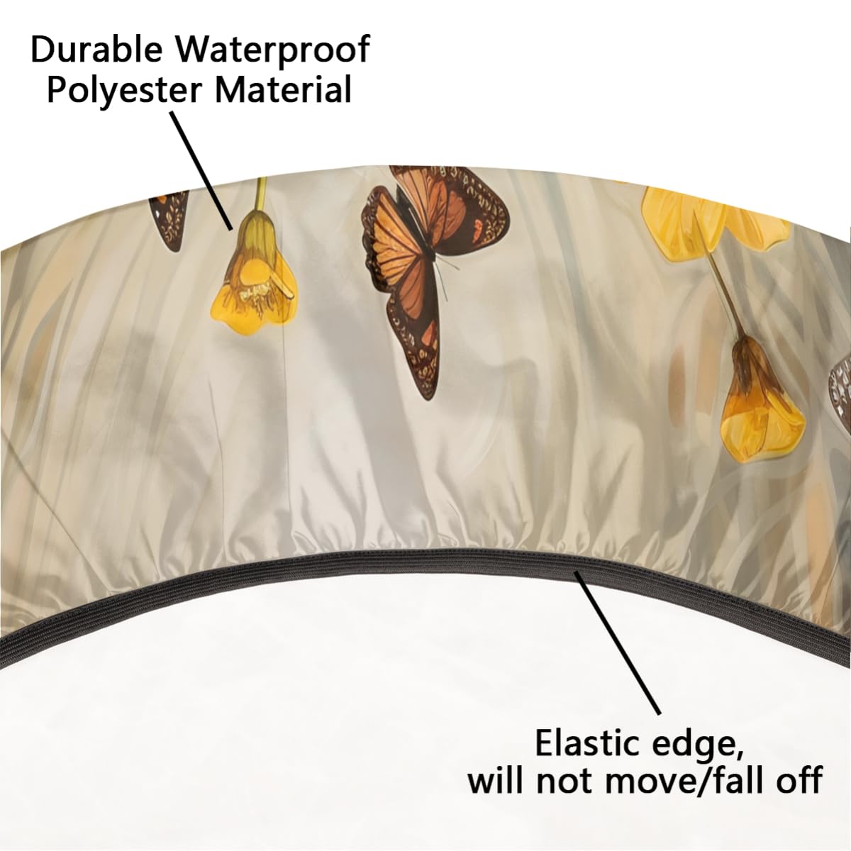Pardick Wildflower Butterfly Round Fitted Tablecloth 45-56 Inch - Elastic Edge Waterproof Wipeable Circular Table Cover for Dining Room, Kitchen, Outdoor Patio & Party Decor